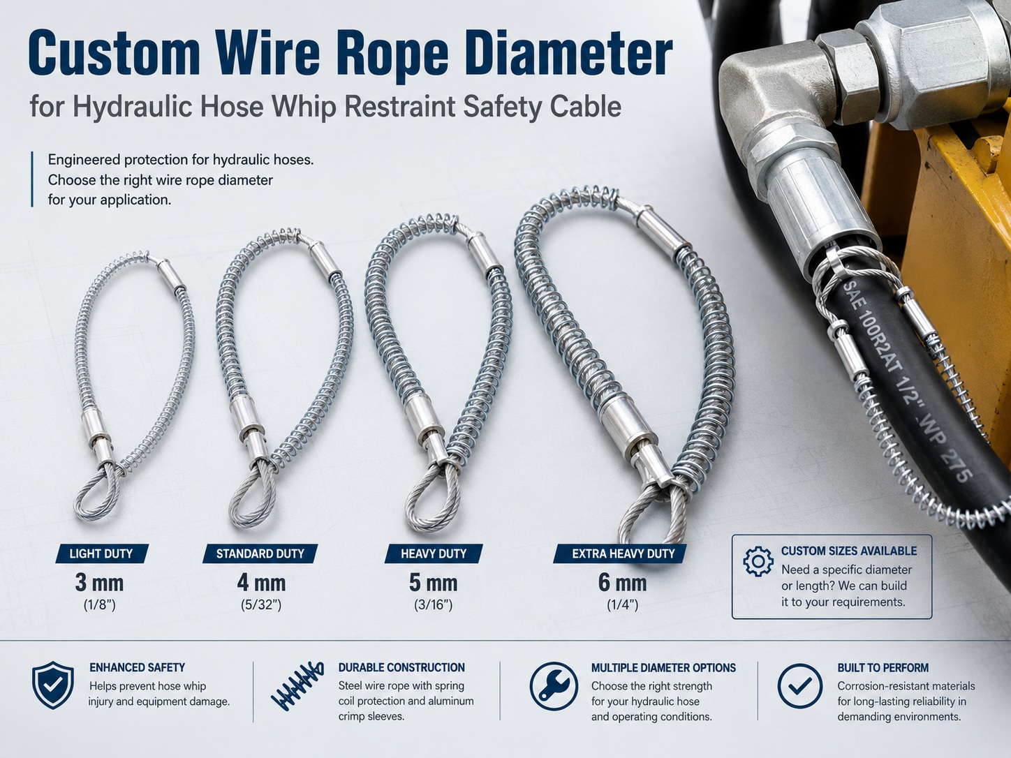 Custom wire rope diameter for гидравлический шланг удерживающий шланг safety cable Custom wire rope diameter for гидравлический шланг удерживающий шланг safety cable