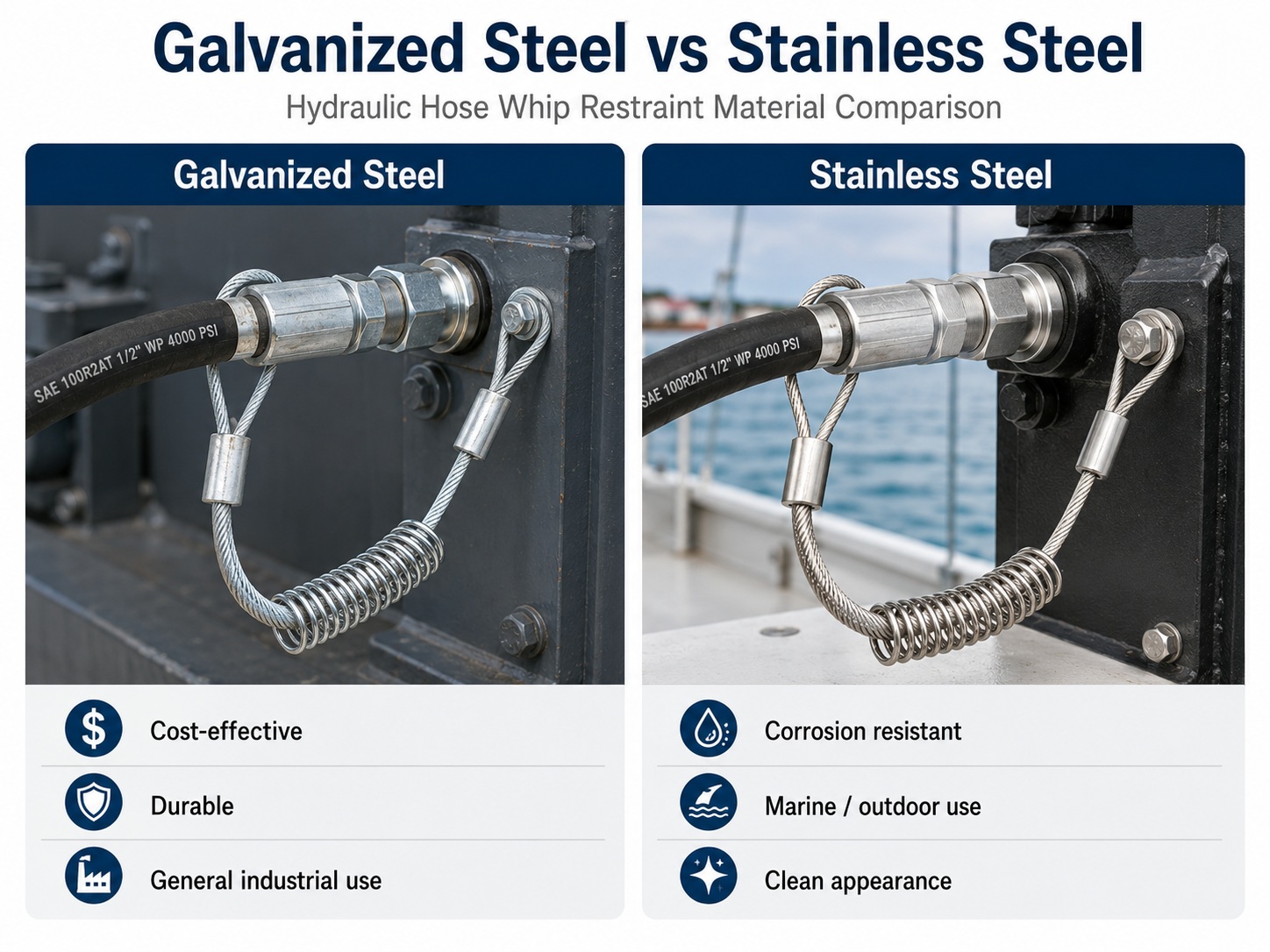 Galvanized steel and stainless steel гидравлический шланг удерживающий шланг material comparison Galvanized steel and stainless steel гидравлический шланг удерживающий шланг material comparison