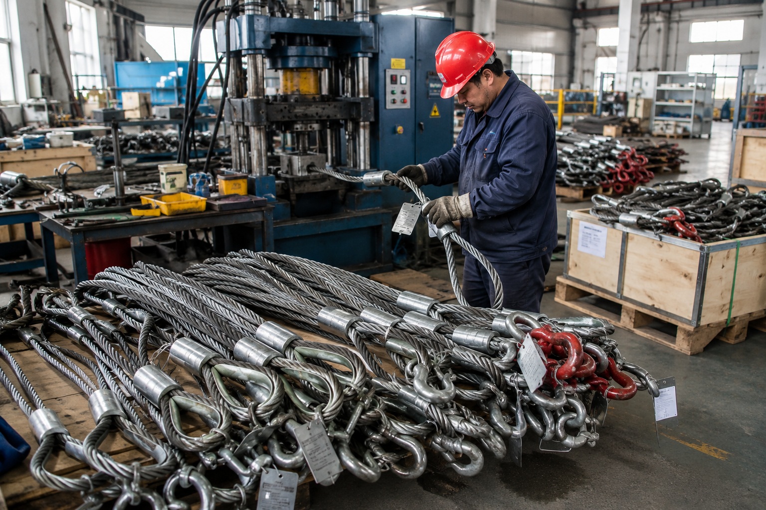 Wire rope sling manufacturer producing custom steel wire rope slings for heavy-duty lifting